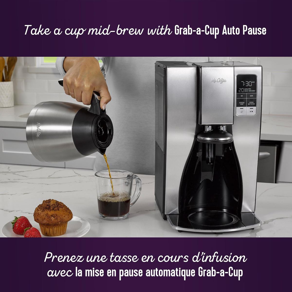 Mr. Coffee Programmable Coffee Maker | 10-Cup Coffee Machine with Thermal Carafe | Stainless Steel
