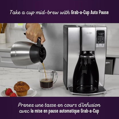 Mr. Coffee Programmable Coffee Maker | 10-Cup Coffee Machine with Thermal Carafe | Stainless Steel