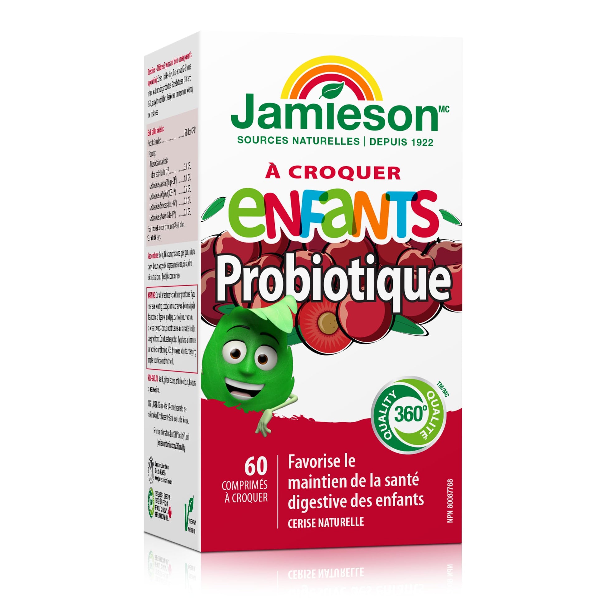 Jamieson Probiotic for Kids, 60 Chewable Tablets, 5 Billion CFU, Natural Cherry Flavour, Digestive and Intestinal Health. Non-GMO, No Artificial Colours, Flavours, or Preservatives, 60 Count - Available at All In One Marketplace Canada