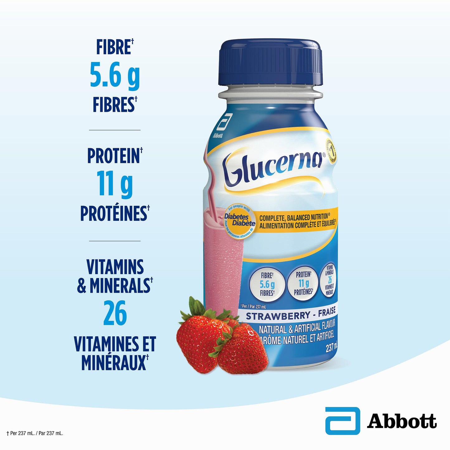 Glucerna Diabetes-Specific Meal Replacement Shakes, Strawberry Flavor, 6-Pack (237 mL Each)