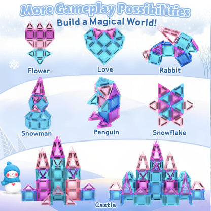Dreamon 68 PCS Mini Magnetic Tiles Set Ice and Snow Travel Magnetic Tiles for Kids with Tin Box Magnetic Blocks Building Toy Christmas Birthday Gift Girls Boys Age 3 4 5 Years Old 🍁 All In One Marketplace Canada