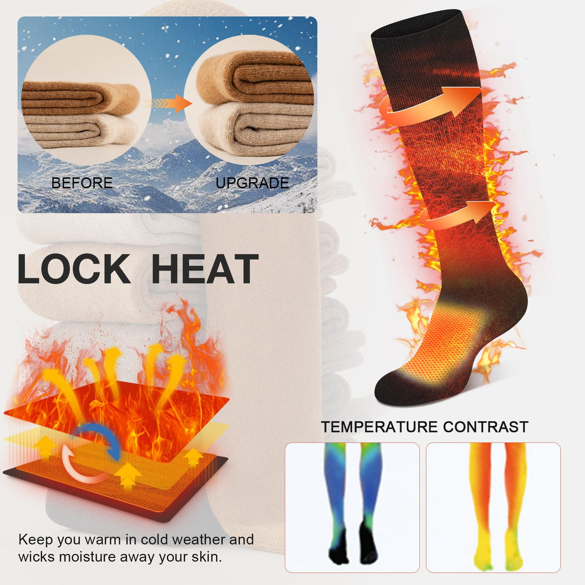 Knee High Socks for Women Boot Black Long Thick Warm Winter Socks Support For Hiking Work(5 Pairs Assort) 🍁 All In One Marketplace Canada