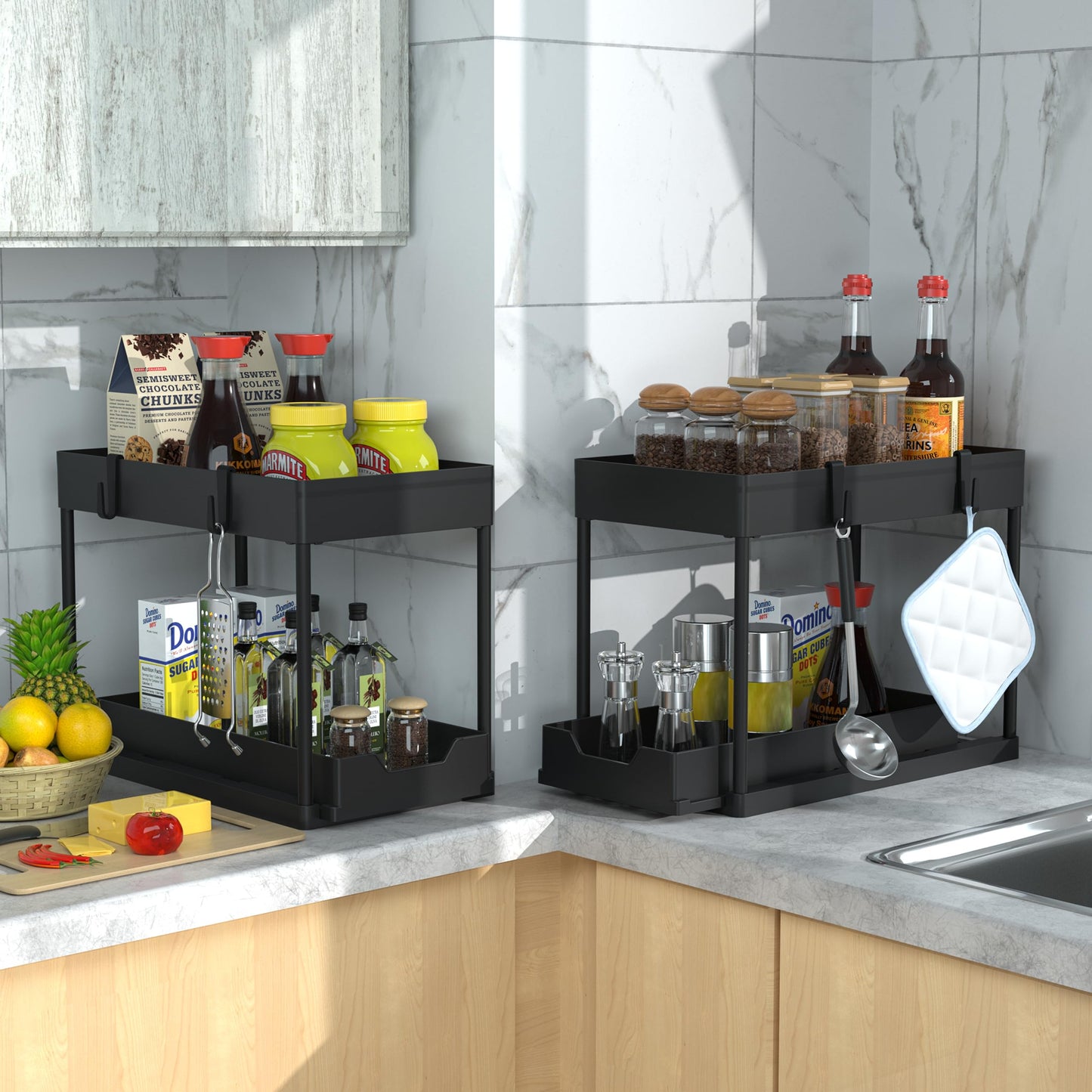 2-PACK Under Sink Organizers and Storage with Sliding Drawer, 2-Tier Bathroom Under Sink Shelf Rack,Multi-Functional Cabinet Storage Space Saver For Kitchen/Bathroom/Bedroom/Office. - Available at All In One Marketplace Canada