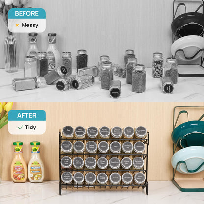 Vtopmart Spice Rack Organizer for Cabinet, 4 Tier Spice Organizer with 28 Empty Spice Jars and 432 Blank Labels, Seasoning Organization for Countertop, Cabinet, Kitchen, Pantry, Cupboard - Available at All In One Marketplace Canada