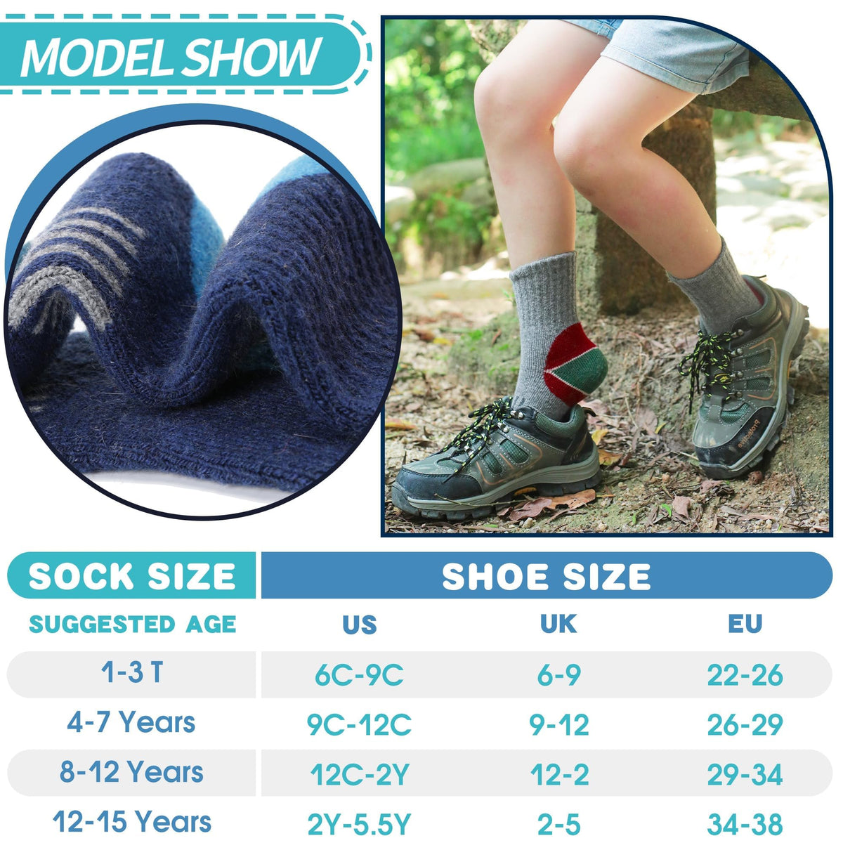 Kids Merino Wool Hiking Socks Boys Toddlers Thermal Winter Thick Warm Crew Cushion Socks Gift Stocking Stuffers for Kids 6 Pairs 4 5 6 7 8 9 10 11 12 Years(Assorted,4-7 Y) 🍁 All In One Marketplace Canada