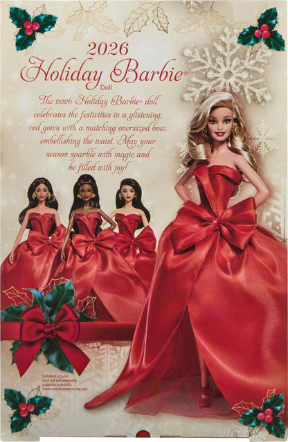 Barbie Signature Doll, 2026 Holiday Barbie Blonde Fashion Doll Wearing Red Gown with Bow, Seasonal Collector Doll in Displayable Packaging & Doll Stand 🍁 All In One Marketplace Canada