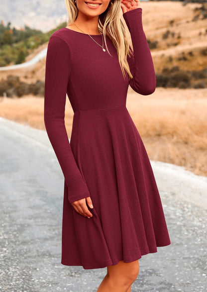 PRETTYGARDEN Women's Fall Casual Long Sleeve Short Dress Wine Red,L 🍁 All In One Marketplace Canada