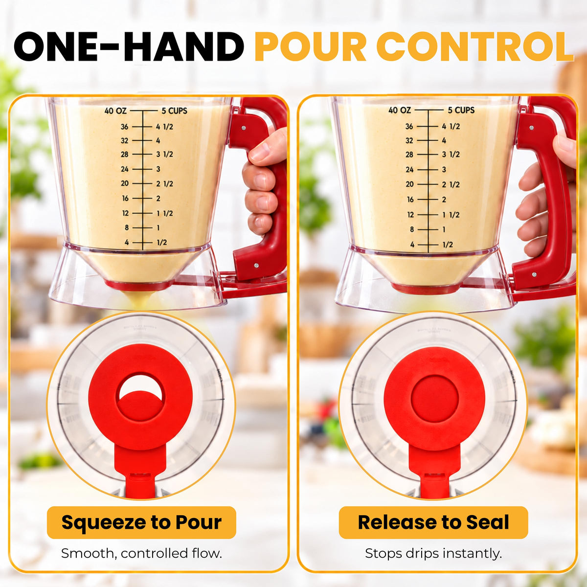 Eggssentials Pancake Dispenser for Batter - Pancake Mix Dispenser Cupcakes, and Muffins – Precision, Mess Free – Cake Mix Dispenser Bottle for Baking & Griddle - Red Color 🍁 All In One Marketplace Canada