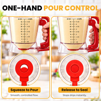 Eggssentials Pancake Dispenser for Batter - Pancake Mix Dispenser Cupcakes, and Muffins – Precision, Mess Free – Cake Mix Dispenser Bottle for Baking & Griddle - Red Color 🍁 All In One Marketplace Canada