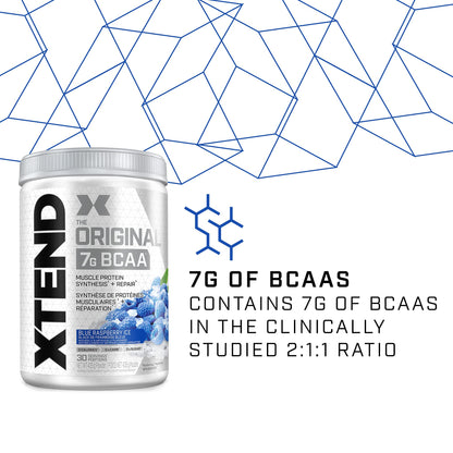 Scivation XTEND Original BCAA Powder | Sugar Free Post Workout Muscle Recovery Drink with Amino Acids | 7g BCAAs for Men & Women | 30 Servings, Blue Raspberry Ice Scivation