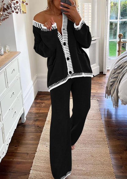 PRETTYGARDEN Women's Fall 2 Piece Knit Sweater Lounge Set(Black,XL) 🍁 All In One Marketplace Canada