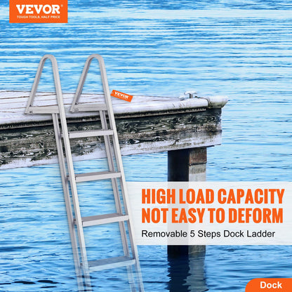 VEVOR Dock Ladder, Removable 5 Steps, 350 lbs Load Capacity, Aluminum Alloy Pontoon Boat Ladder with 4'' Wide Step & Nonslip Mat, Easy to Install for Ship/Lake/Pool/Marine Boarding VEVOR