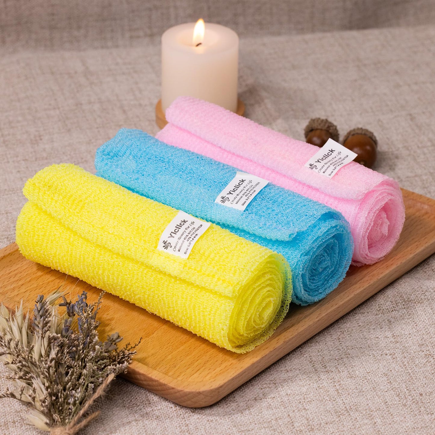 Yiclick Exfoliating Washcloth Towel, Exfoliating Body Scrubber, Back Scrubber Washer for Shower Bath, African Net Sponge Loofah Body Scrub Exfoliator, Exfoliating Cloth Brush Gloves (Blue+Yellow+Pink) - Available at All In One Marketplace Canada