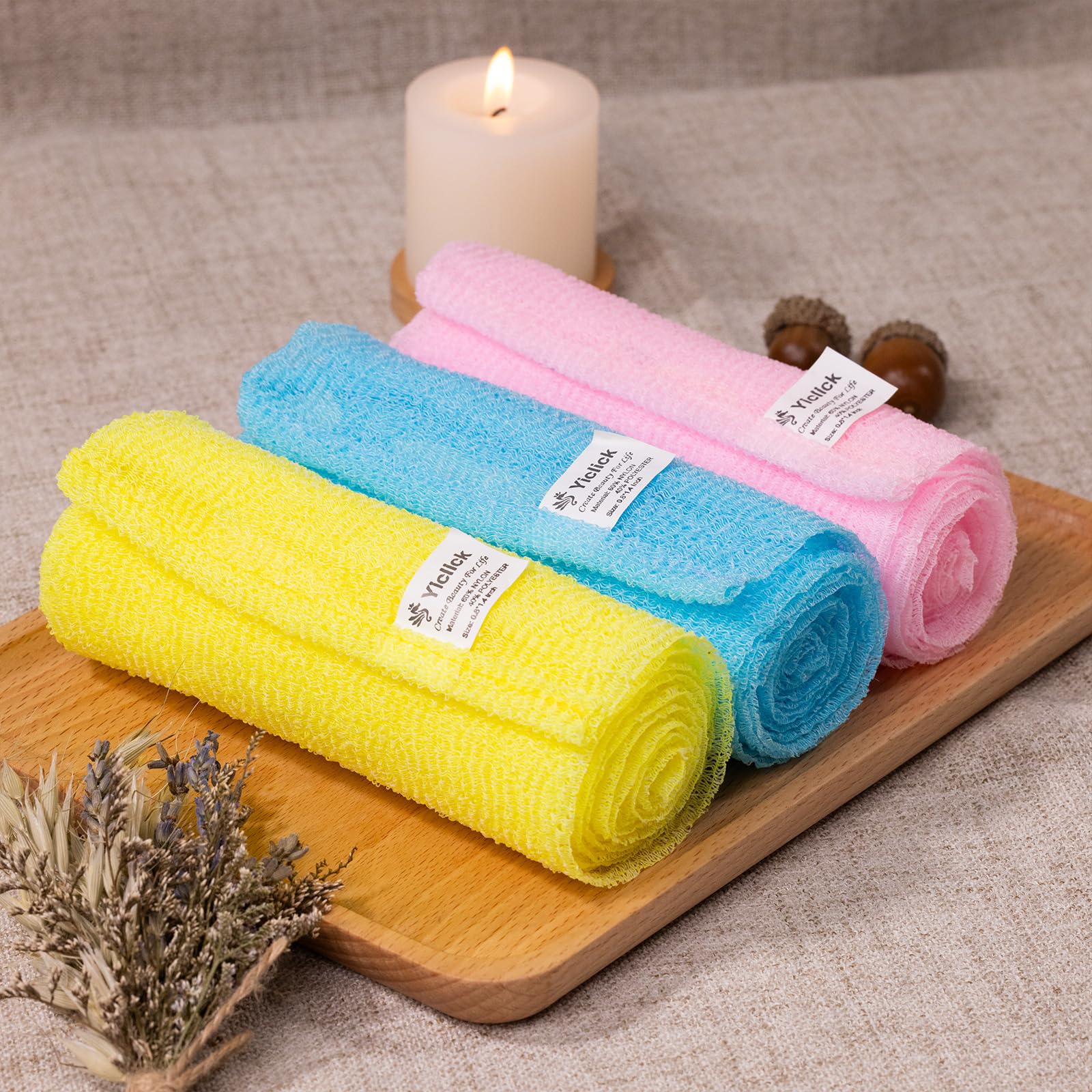 Yiclick Exfoliating Washcloth Towel, Exfoliating Body Scrubber, Back Scrubber Washer for Shower Bath, African Net Sponge Loofah Body Scrub Exfoliator, Exfoliating Cloth Brush Gloves (Blue+Yellow+Pink) - Available at All In One Marketplace Canada