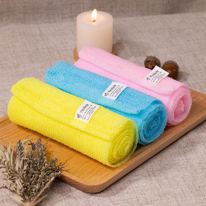 Yiclick Exfoliating Washcloth Towel, Exfoliating Body Scrubber, Back Scrubber Washer for Shower Bath, African Net Sponge Loofah Body Scrub Exfoliator, Exfoliating Cloth Brush Gloves (Blue+Yellow+Pink) - Available at All In One Marketplace Canada