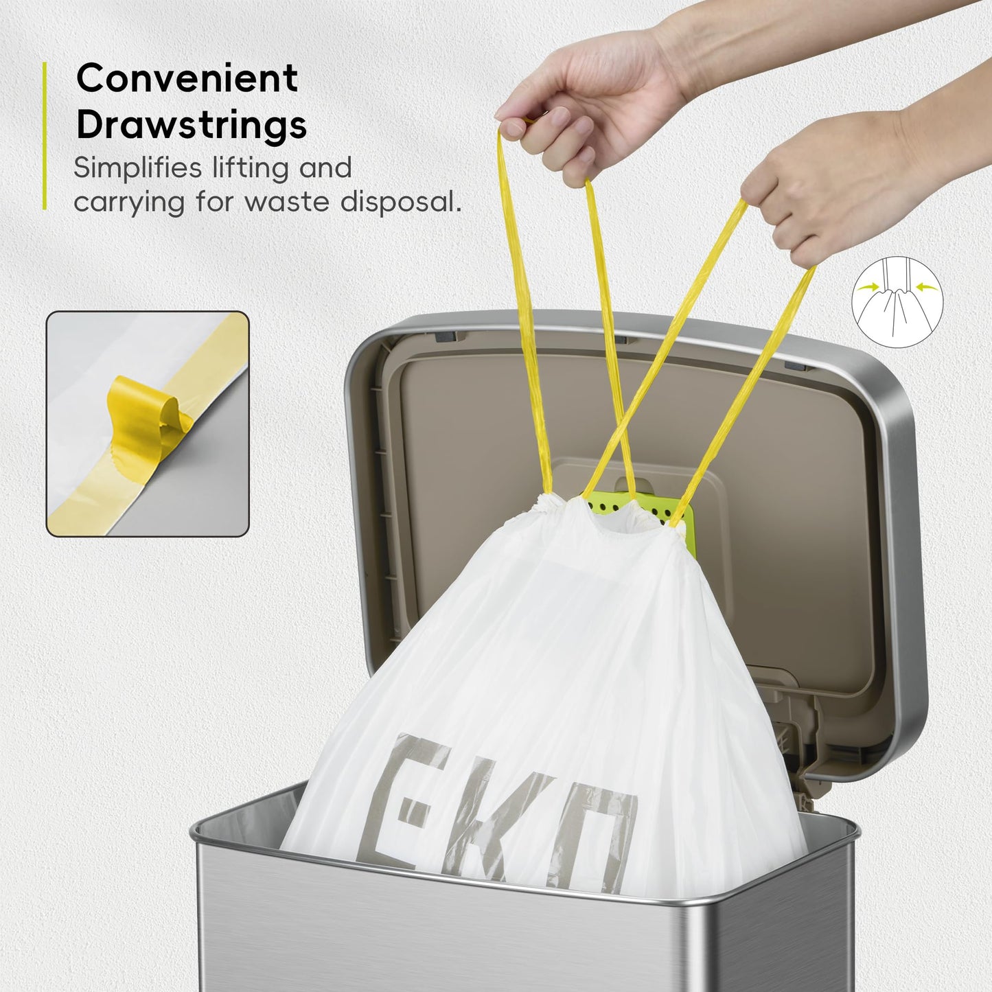EKO Extra Strong 21 Gallon Large Trash Bags, Heavy-Duty Drawstring Kitchen & Household Garbage Bags (80L), Leak-Resistant, Fresh Floral Scent, Continuous Odor Control, 60 Count, Code G EKO