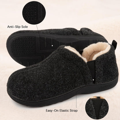 LongBay Men's Cozy Memory Foam Winter Slippers Comfy Warm House Shoes with Elastic Dual Gores for Indoor Outdoor(Medium / 9-10, Solid Dark Gray) 🍁 All In One Marketplace Canada