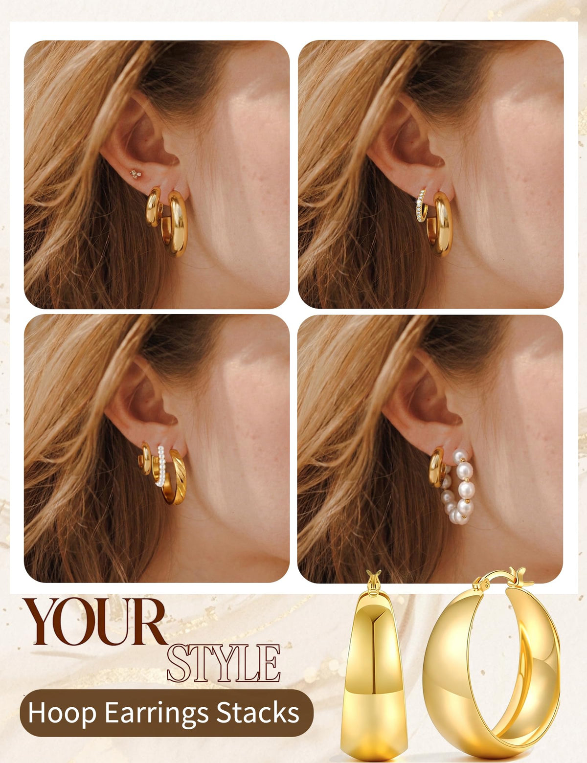 42 Pairs Gold Hoop Earrings Set for Women, Fashion Chunky Pearl Earrings Multipack Twisted Statement Earring Pack, Hypoallergenic Small Big Hoops Earring for Birthday Party Christmas Jewelry Gift 🍁 All In One Marketplace Canada