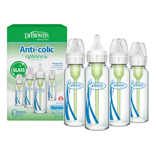 Dr. Brown’s Natural Flow® Anti-Colic Options+™ Narrow Glass Baby Bottles, 4-Pack, 8 oz /240 mL
