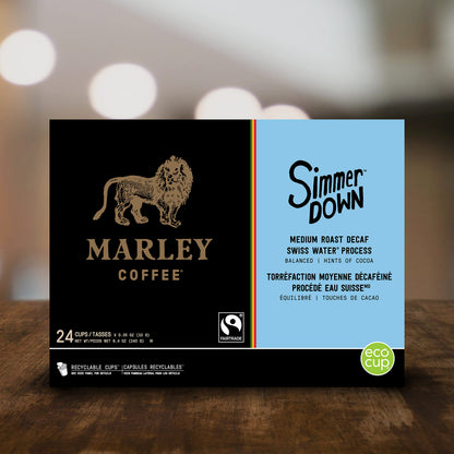 Marley Coffee Single Serve K-Cup Compatible Capsules, Simmer Down Decaf, Swiss Water Process, Medium Roast, 24 Count Marley Coffee