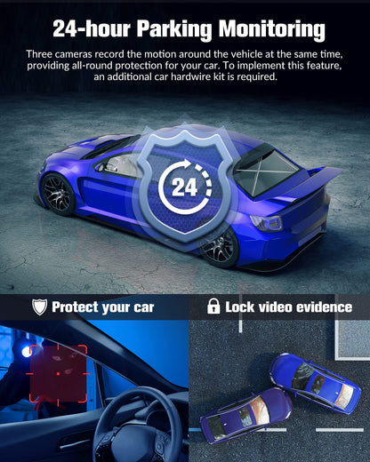 Dash Camera for Cars, 4K Dash Cam Front and Rear, Triple Car Camera with 32GB Card,Built-in IR Night Vision,2.0'' IPS Screen,170°Wide Angle,WDR,HDR,G-Sensor,24H Parking Mode, Loop Recording