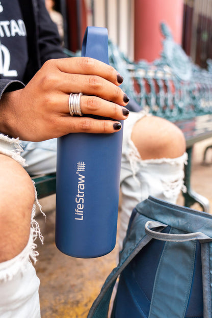 LifeStraw Go Series – Insulated Stainless Steel Water Filter Bottle for Travel and Everyday use removes Bacteria, parasites and microplastics, Improves Taste, 24oz Aegean Sea 🍁 All In One Marketplace Canada