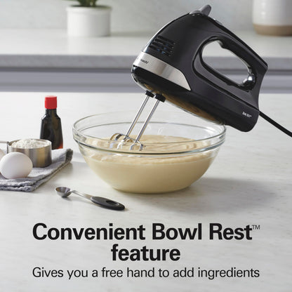 Hamilton Beach 6-Speed Electric Hand Mixer for Baking, 275W, Easy Clean Beaters, Dough Hooks, Whisk, Snap-On Storage Case, Black (62639C) Hamilton Beach