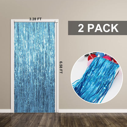 2 Pack Foil Curtain Backdrop Blue Metallic Tinsel Foil Fringe Curtains Photo Booth Props for Birthday Wedding Engagement Baby Shower Bachelorette Christmas Holiday Celebration Party Decorations 🍁 All In One Marketplace Canada
