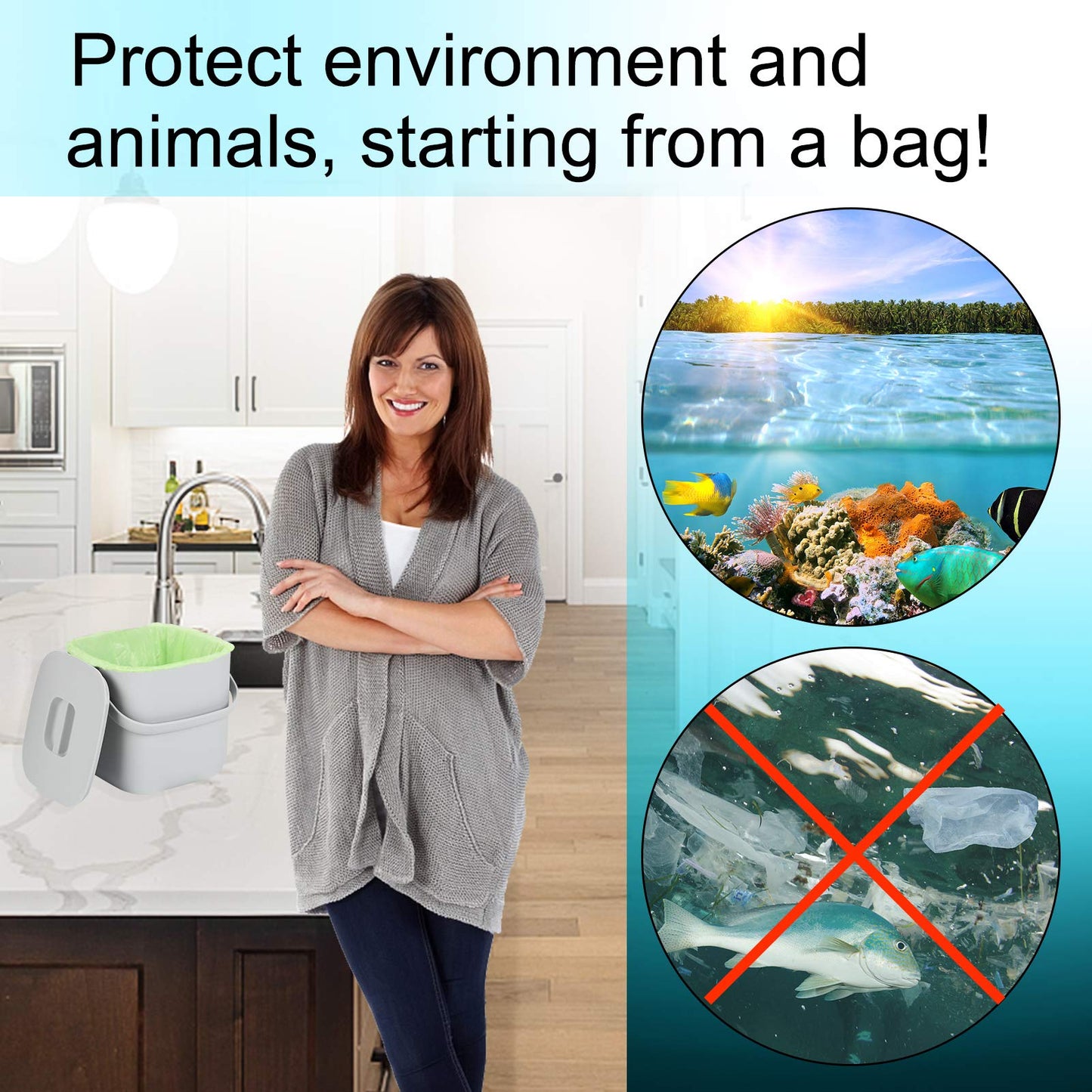 Aievrgad Biodegradable Trash bags 50PCS, 13Gallon/50L large Garbage bags/ For kitchen Bin. Bin Liner/Trash/rubbish Bags, 100% Recycled,Tough, degradable, Compost Bags for Food/household/garden - Available at All In One Marketplace Canada