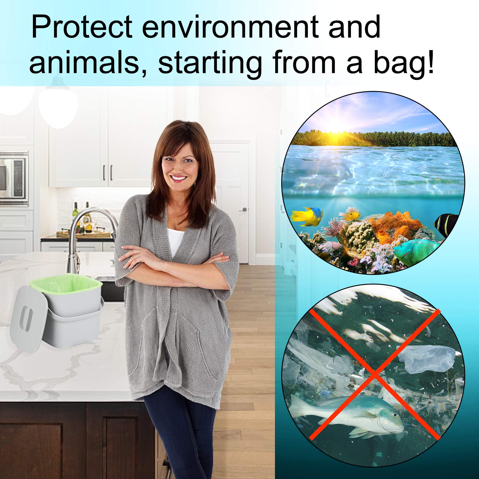 Aievrgad Biodegradable Trash bags 50PCS, 13Gallon/50L large Garbage bags/ For kitchen Bin. Bin Liner/Trash/rubbish Bags, 100% Recycled,Tough, degradable, Compost Bags for Food/household/garden - Available at All In One Marketplace Canada