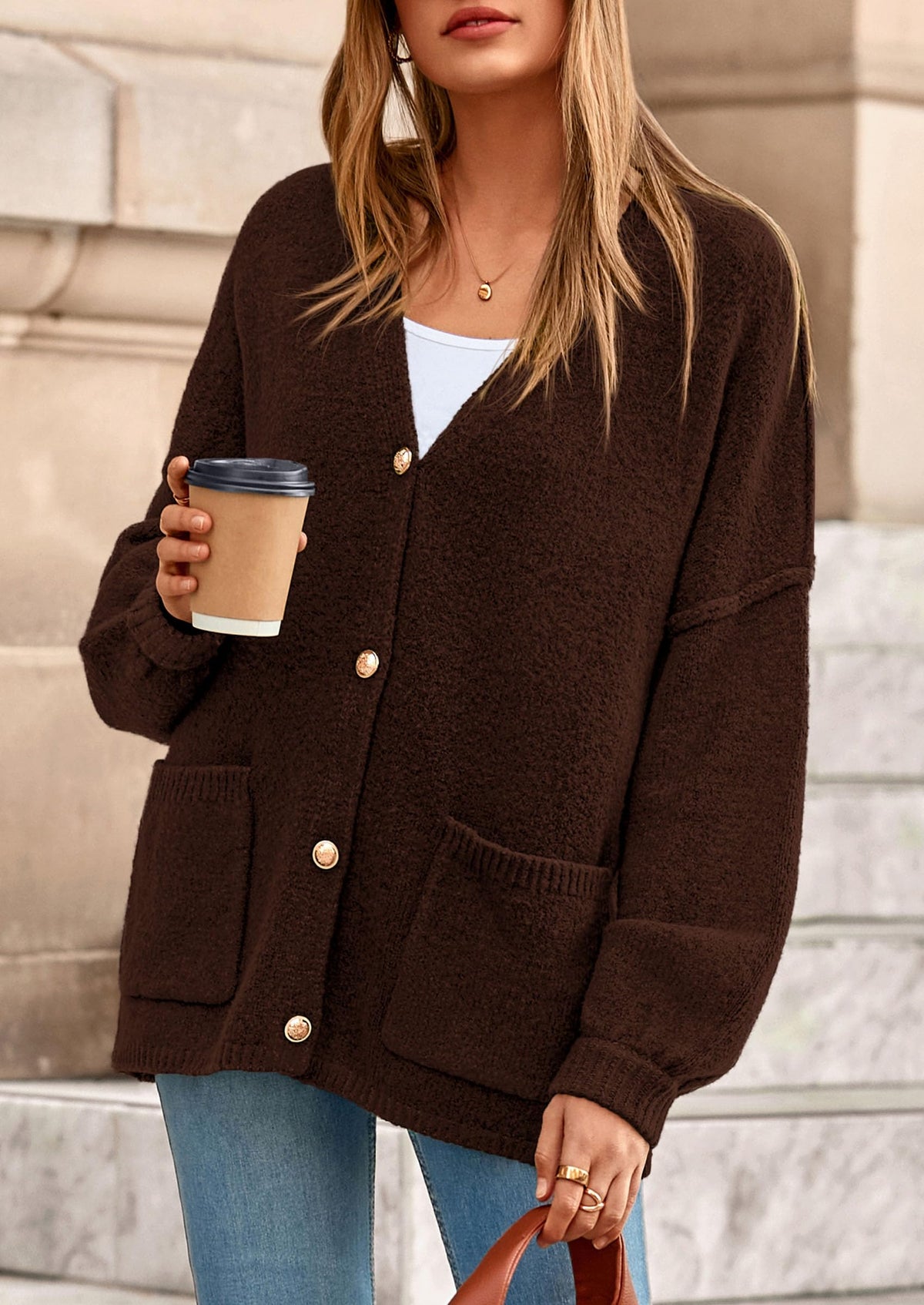 PRETTYGARDEN Oversized Chunky Cardigan Sweaters for Women Brown,M 🍁 All In One Marketplace Canada