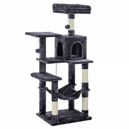 Feandrea Cat Tree Tower, 143 cm, 2 Perches, Hammock, Smoky Gray 🍁 All In One Marketplace Canada