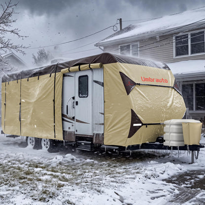 Umbrauto Travel Trailer RV Cover 30' ~ 33' – Upgraded 9-Layers Top Camper Cover, Waterproof & Windproof Heavy Duty Toy Hauler RV Cover for Winter Snow with Tongue Jack Cover, Gutter Covers 🍁 All In One Marketplace Canada