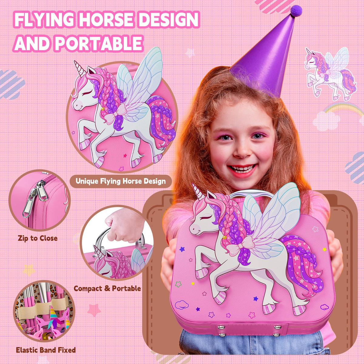 Kids Makeup Kit for Girl - Girls Makeup Kit Toys with Flying Horse Storage Case, Kids Play Makeup Set for Christmas Birthday Gift 3 4 5 6 8 10 11 12+ Years Old 🍁 All In One Marketplace Canada