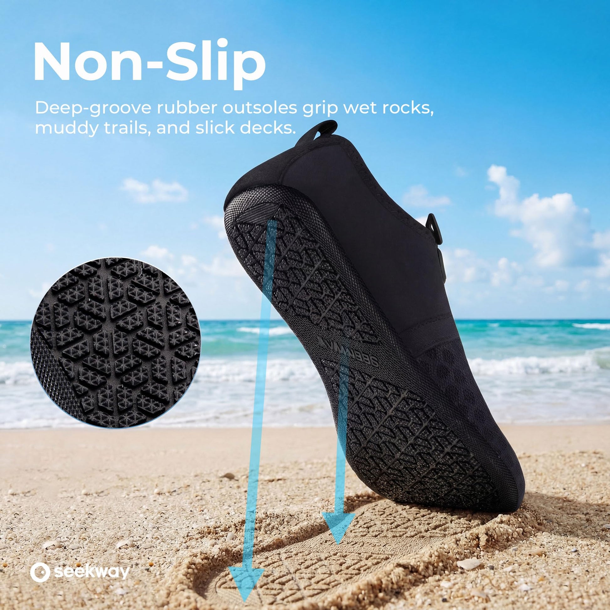 SEEKWAY Water Shoes Women Men Quick-Dry Beach Aqua Socks Barefoot Non Slip Swim Pool Outdoor Surf River Lake Yoga SK001 Black Size 10-11 W/9-10 M