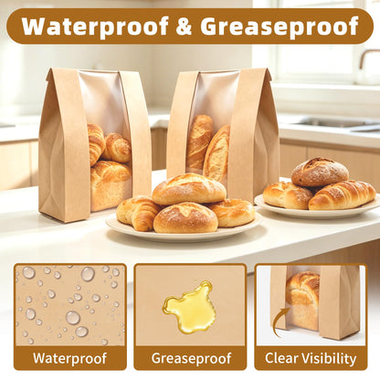 Homrelaxy 60Pcs Paper Bread Bags for Homemade Bread, Sourdough Bag with Window, 13.7 x 8.3 x 3.5 Inch Large Brown Kraft Bakery Bags for Storing Loaves & Snacks, Includes 70 Sealing Stickers - Available at All In One Marketplace Canada