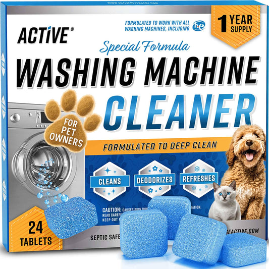 Washing Machine Cleaner for Pet Owners - ACTIVE Enzymatic Deep Clean Descaler for Cat & Dog Hair, Urine, Odor, Residue, 24 Septic-Safe Tablets for Top Load, Front Loader, HE Washer Tub - 1 Year Supply - Available at All In One Marketplace Canada