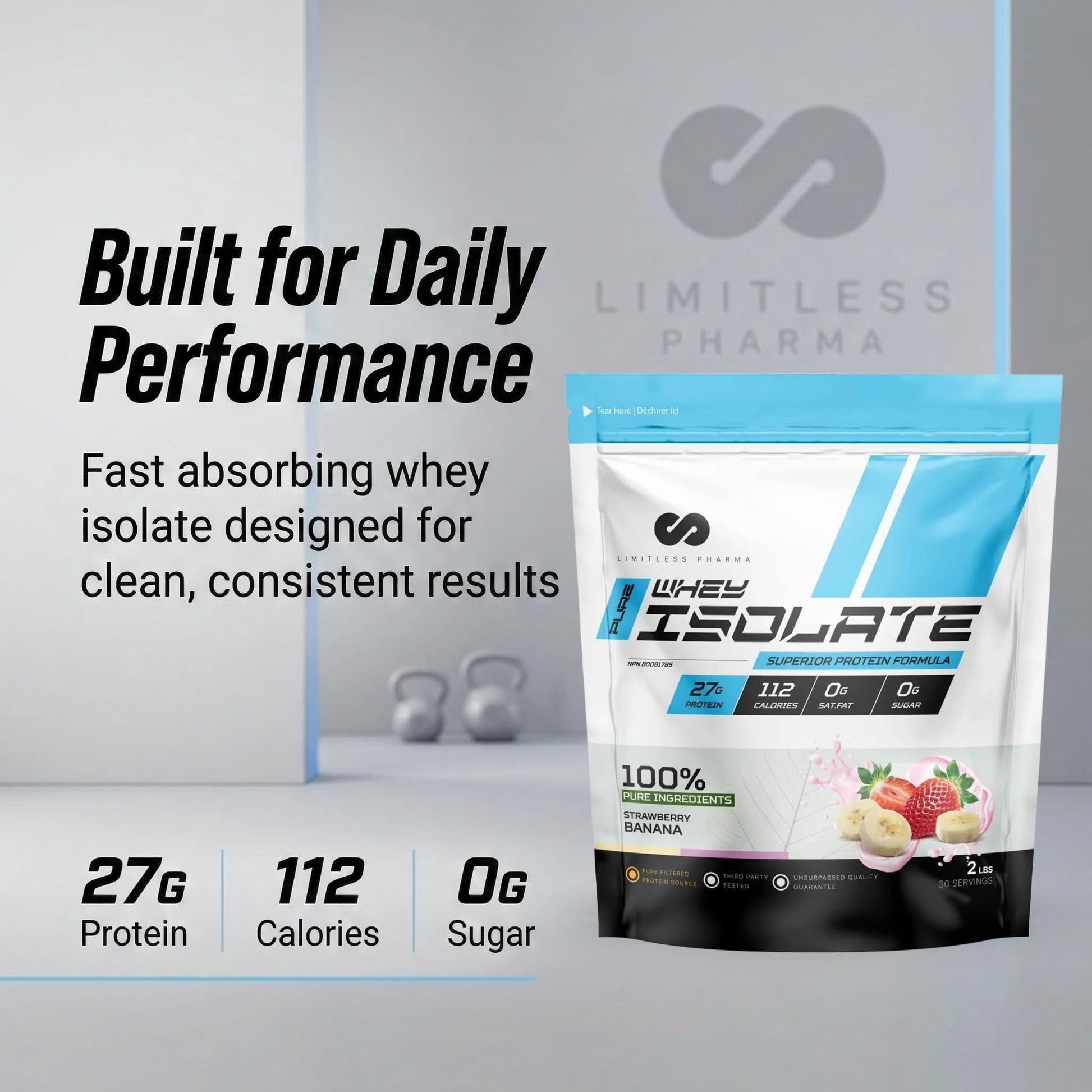 Limitless Pharma Pure Whey Isolate Powder | 27g Protein & 6g BCAAs Per Serving | Sugar-Free, Gluten-Free, Low Carb | 74 Servings, 5LB (Vanilla)