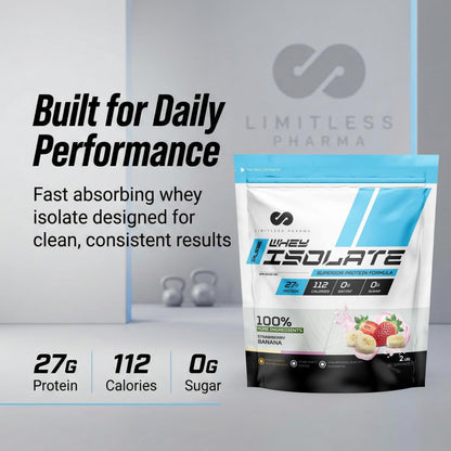 Limitless Pharma Pure Whey Isolate Powder | 27g Protein & 6g BCAAs Per Serving | Sugar-Free, Gluten-Free, Low Carb | 74 Servings, 5LB (Vanilla)