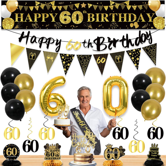 60th Birthday Decorations for Men, Black Gold 60th Party Decoration Set 🍁 All In One Marketplace Canada