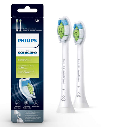 Philips Sonicare W DiamondClean Brush Heads, 2-Pack, 6 Month Supply, White