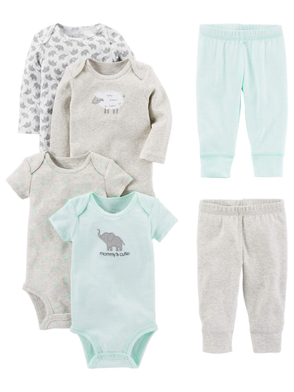 Simple Joys by Carter's Baby 6-Piece Neutral Bodysuits (Short and Long Sleeve) and Pants Set, Gray Lamb, 3-6 Months Simple Joys by Carter's