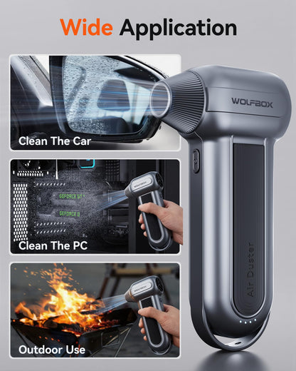 WOLFBOX MF100 Compressed Air Duster-150000RPM Super Power Cordless Air Duster, Rechargeable Brushless Motor Durable Blower, 3-Gear Adjustable Dust Blower for Computer, Keyboard, Outdoor, House and Car - Available at All In One Marketplace Canada