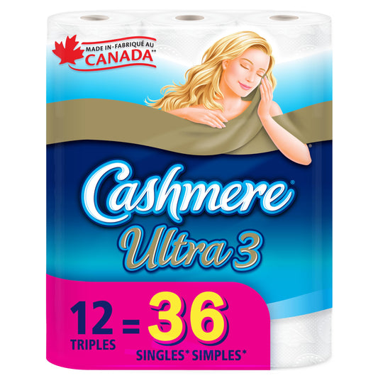 Cashmere Ultra 3-Ply Soft and Strong Toilet Paper, 12 Triple Rolls - 36 Single Rolls - Available at All In One Marketplace Canada