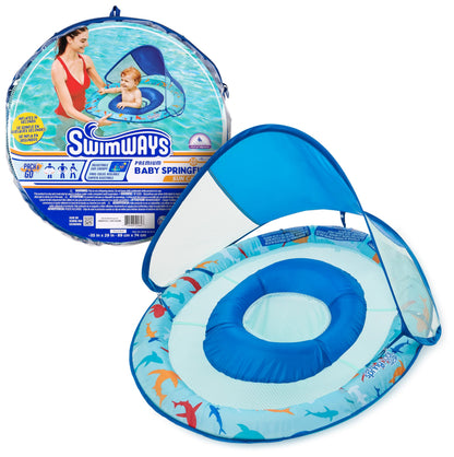 SwimWays Baby Spring Float, Baby Pool Float with Canopy, Swim Training PFD, Swimming Pool Accessories for Babies and Toddlers 9-24 Months, Shark 🍁 All In One Marketplace Canada