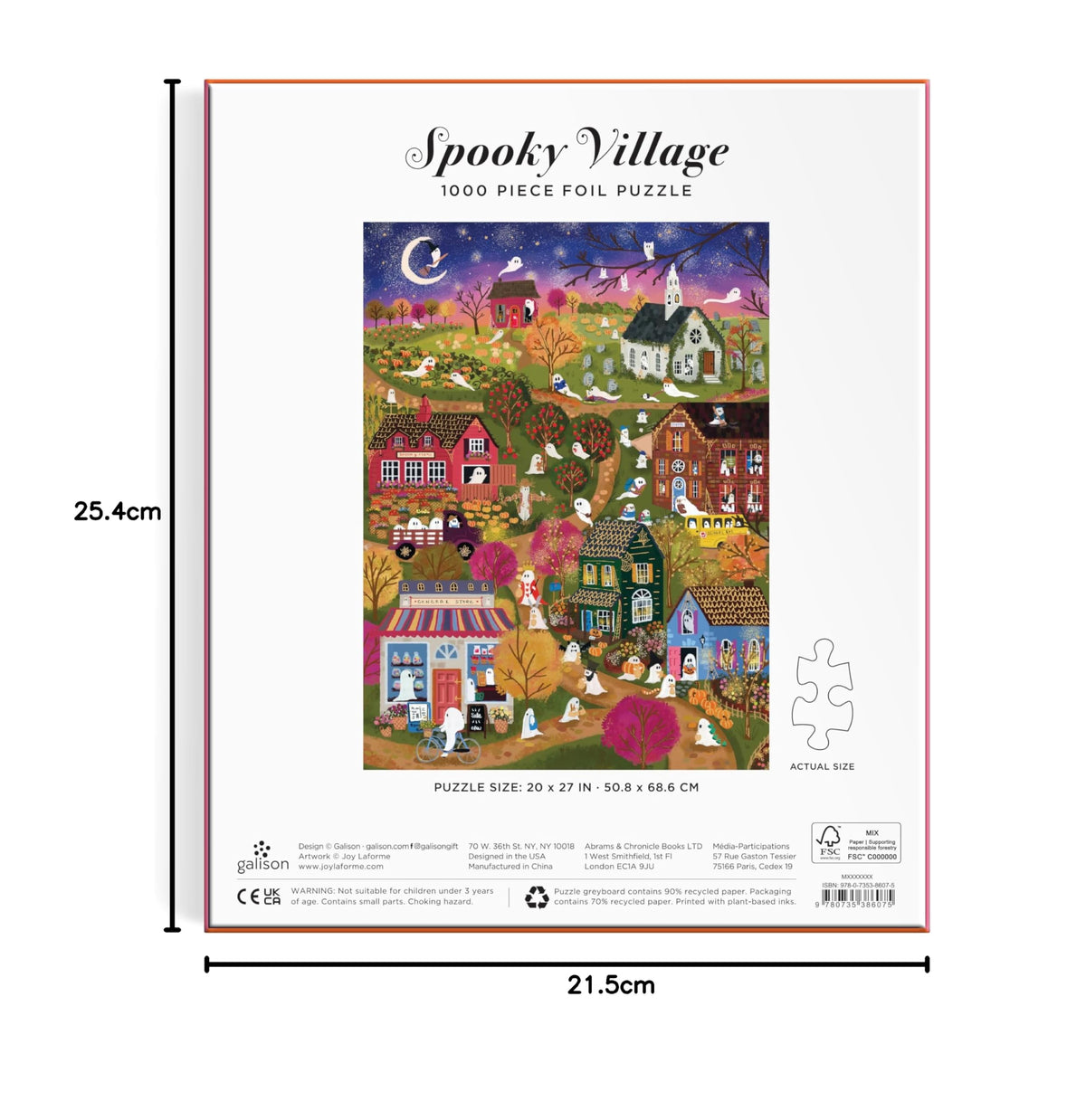 Galison Spooky Village – 1000 Piece Foil Joy Laforme Jigsaw Puzzle Featuring Spooky Artwork of Ghostly Village During Halloween