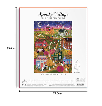 Galison Spooky Village – 1000 Piece Foil Joy Laforme Jigsaw Puzzle Featuring Spooky Artwork of Ghostly Village During Halloween