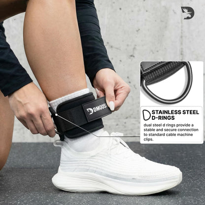 DMoose Ankle Straps for Cable Machines for Kickbacks, Glute Workouts, Leg Extensions, Curls, and Hip Abductors for Men and Women, Adjustable Ankle Strap with Double D-Rings and Neoprene Support