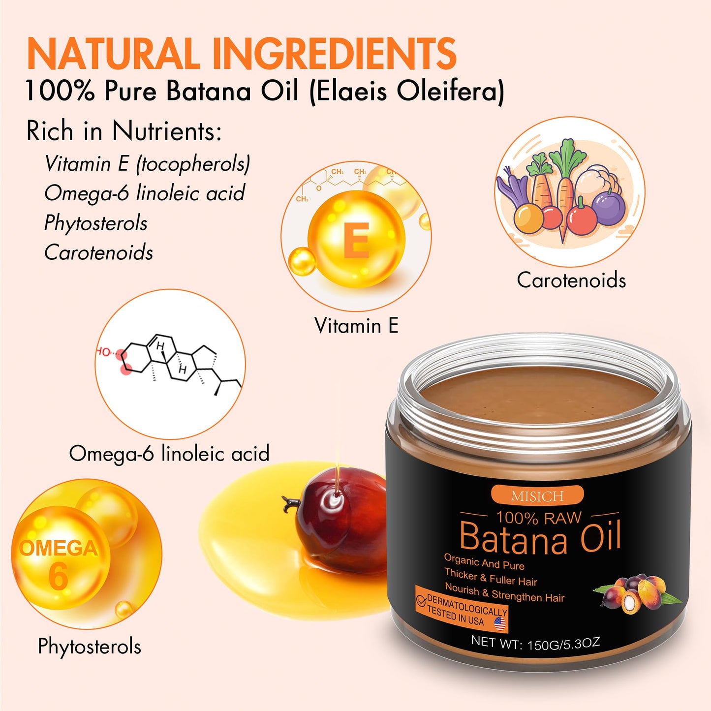 MISICH Raw Batana Oil for Hair, 100% Pure Batana Oil Paste, Unrefined Botana Hair Oil for Men & Women 5.3 oz - Available at All In One Marketplace Canada