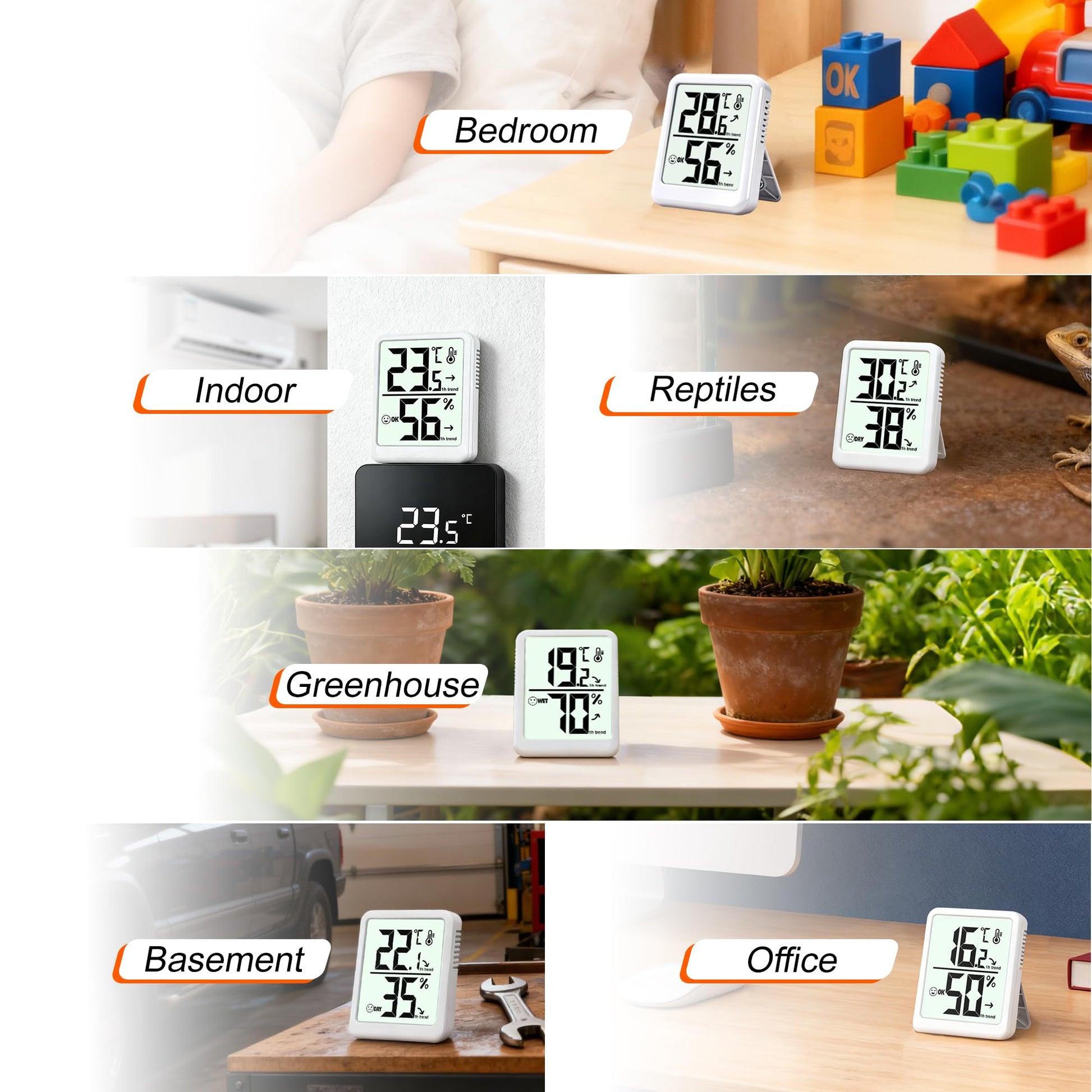 Ayawiss Room Thermometer Indoor Hygrometer with Celsius/Fahrenheit (℃/℉) Switch, Humidity Meter Gauge Digital Temperature and Humidity Sensor Monitor for Home Pets Plants - AAA Battery Included